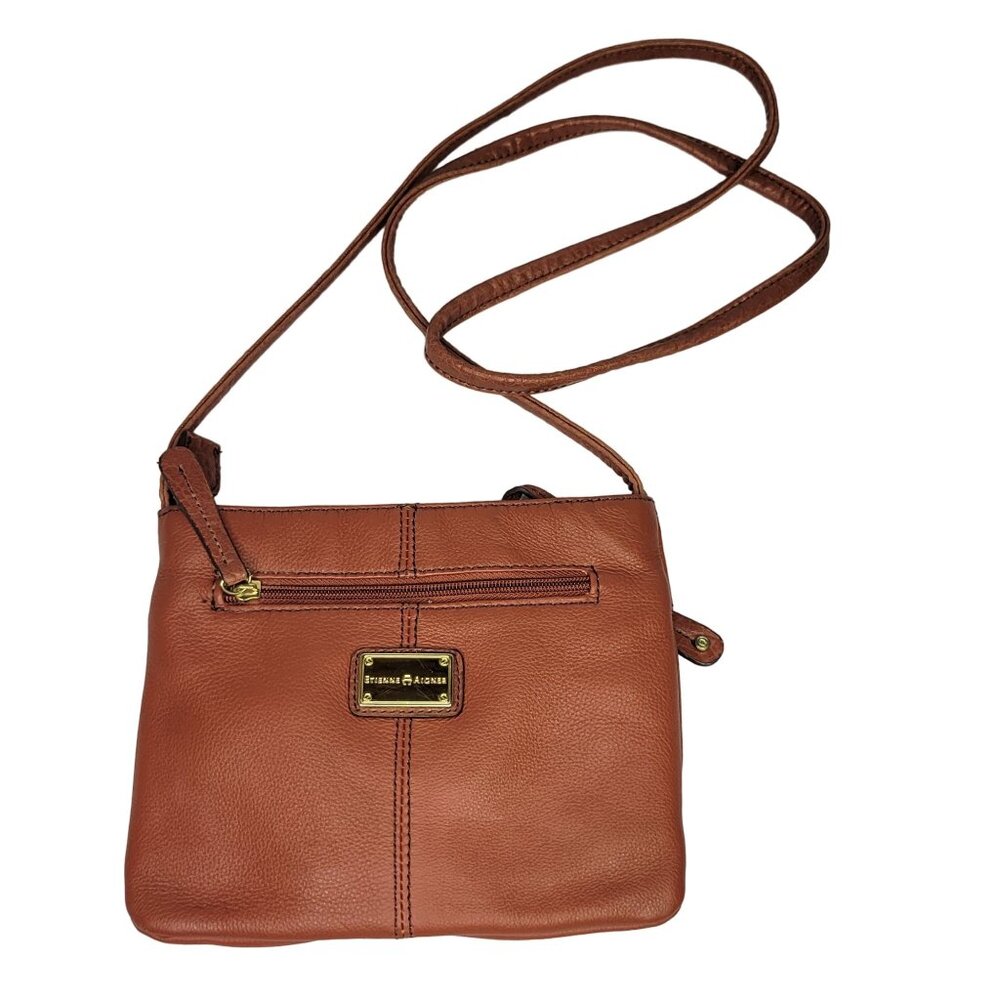 Etienne Aigner Whitney Collection Brown Leather Crossbody Bag With Keychain & ID